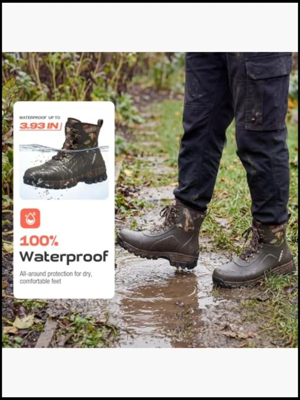 Lace Up Ankle Rain Boots Waterproof Rubber Outdoor Hiking Garden Chore Shoes
